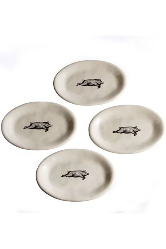 Express Delivery Oval Pork Serving Plates Set of 4 by Vagabond Vintage