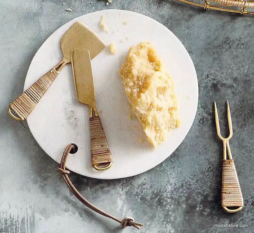Gio Brass Wire & Rattan Cheese Tools - Set Of 3 Instant Buy