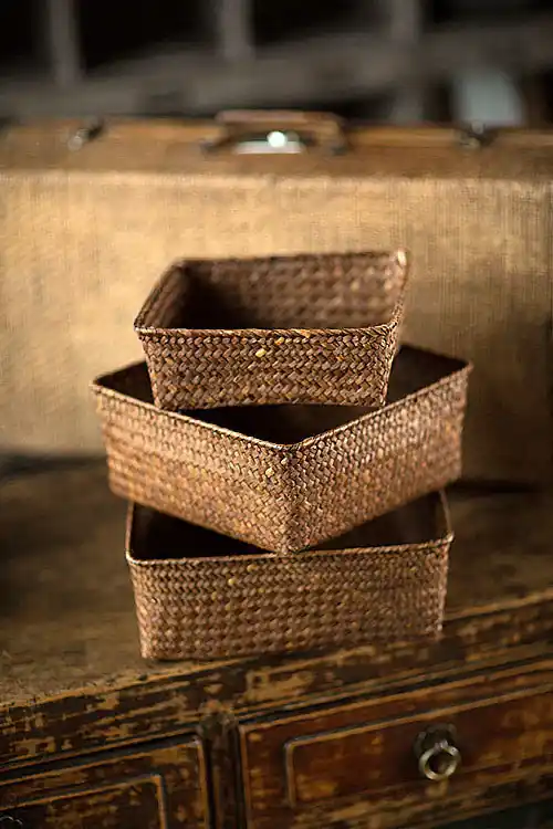 Genuine Vagabond Vintage Hand Woven Rattan Trays - Set of 3