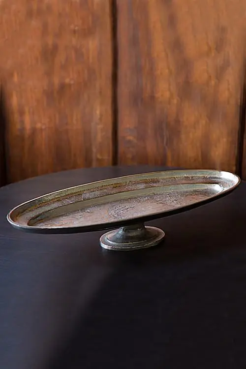 Vagabond Vintage Oval Metal Platter on Pedestal Editor’s Pick