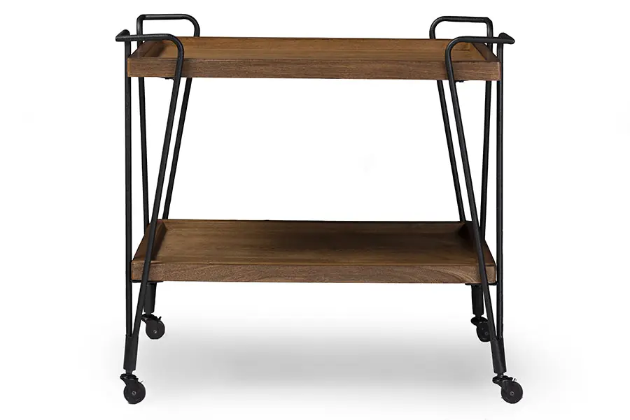 Low Price Baxton Studio Jessica Rustic Industrial Style Antique Black Textured Finish Metal Distressed Ash Wood Mobile Serving Bar Cart - Black , Brown