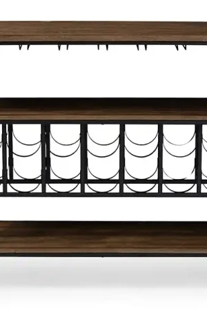 Affordable Baxton Studio Bradford Rustic Industrial Style Antique Black Textured Finish Metal Distressed Wood Mobile Kitchen Bar Serving Wine Cart - Black , Brown