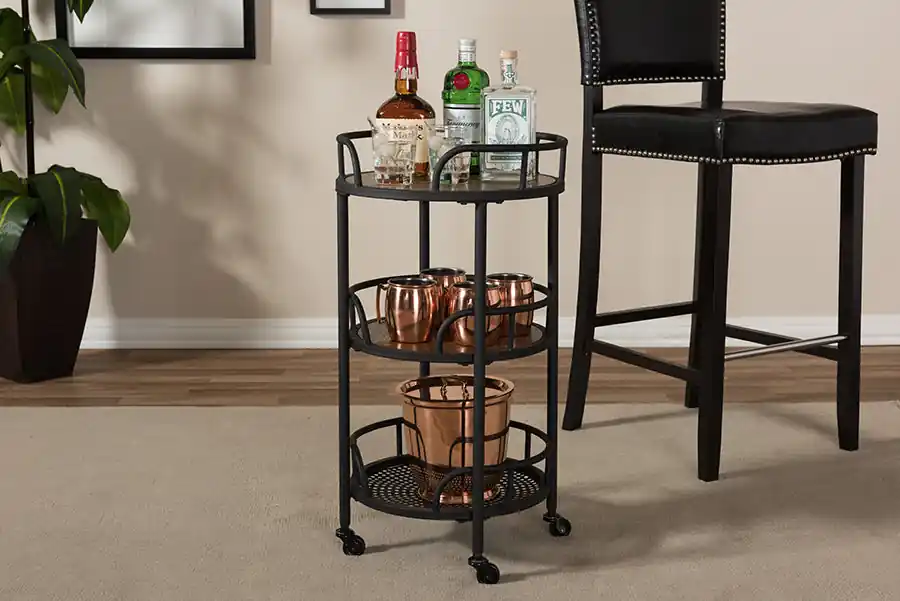 Free Shipping Baxton Studio Bristol Rustic Industrial Style Metal and Wood Mobile Serving Cart - Black , "Walnut" Brown