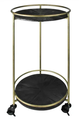 High Quality Andy Two-Tier Round Cart -Black, Brass
