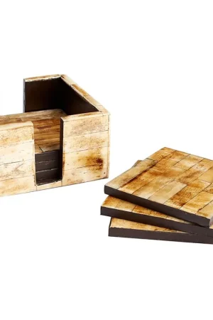 Markdown Coast To Coast 4.75 Inch Wide Bone and Wood Coasters - Brown-Bronze-Rust