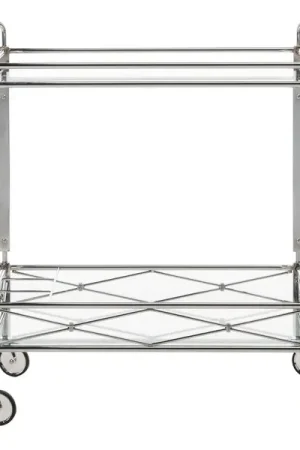 Affordable Safavieh Ingrid 2 Tier Rectangle Bar Cart - Chrome,Tempered,Glass