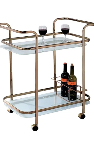 Tiana Contemporary Serving Cart In Champagne Finish By Benzara - Champagne Luxury