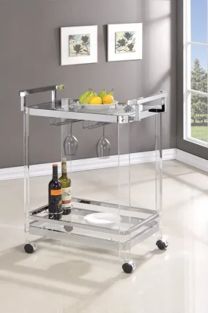 Warranty Included Stylish Metal Base Serving Cart With Glass Top, Clear By Benzara - Clear