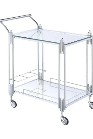 Viral Metal And Mirror Rectangular Serving Cart With Open Shelf, Silver By Benzara - Silver