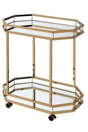 Super Sale Metal Serving Cart, Mirror & Gold By Benzara - Mirror & Gold
