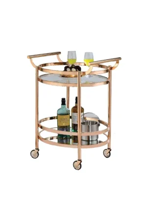 27 Inch Oval Shaped Metal Serving Cart With 2 Shelves, Gold By Benzara - Gold Budget