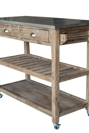 2 Drawers Wooden Frame Kitchen Cart With Metal Top And Casters, Gray By Benzara - Gray Fan Favorite