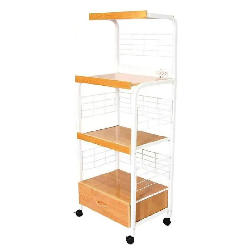 Wood And Metal Frame Microwave Cart With Power Outlet, White And Brown By Benzara - Brown and White Top Rated