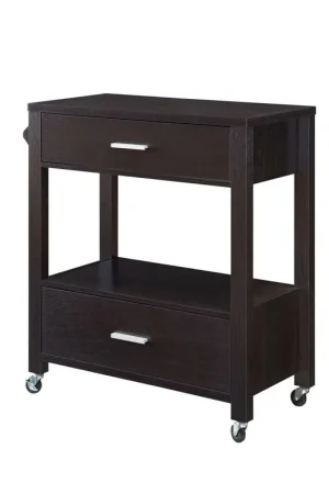 2 Drawer Wooden Kitchen Cart With Casters And 1 Open Shelf, Dark Brown By Benzara - Brown Factory Price