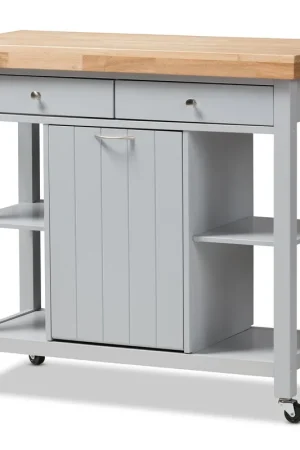 One Day Deal Baxton Studio Hayward Coastal and Farmhouse Light Grey Wood Kitchen Cart - Light Grey , Natural
