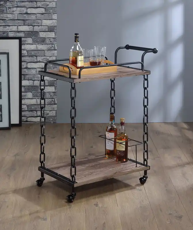 Rustic Oak And Antique Black Serving Cart By Homeroots Free Delivery