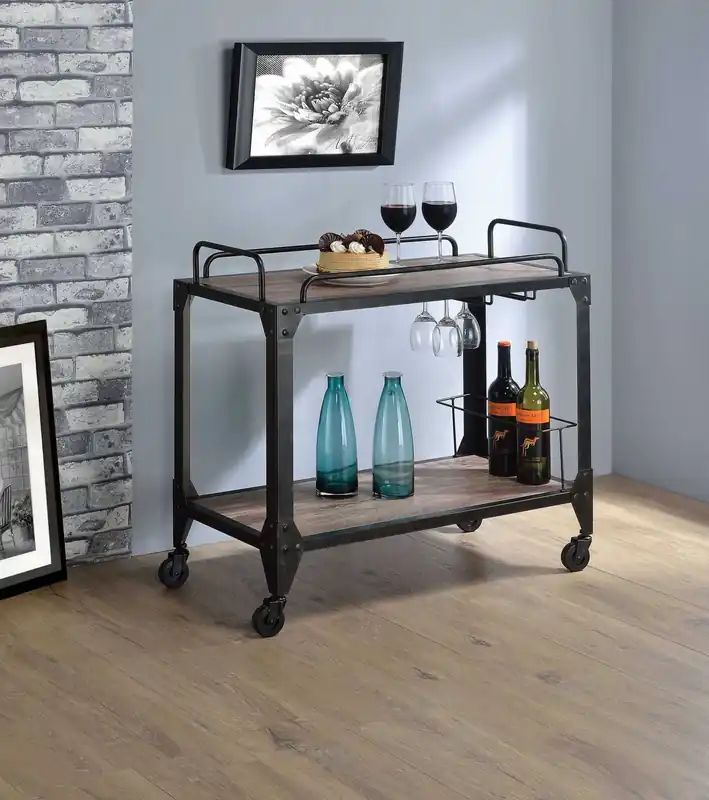 Rustic Oak And Black Serving Cart By Homeroots Premium
