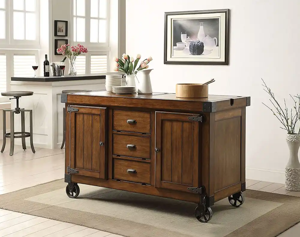 Rustic Farmhouse Warm Tobacco Rolling Kitchen Cart By Homeroots Genuine