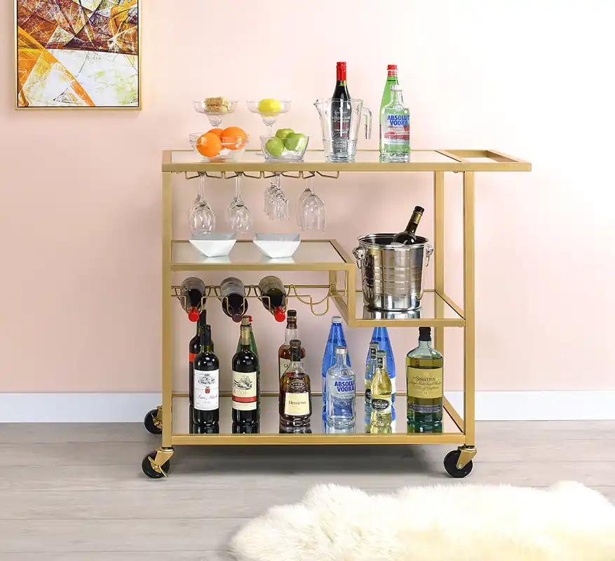 Gold And Clear Glass Serving Cart By Homeroots - 319143 Free Returns