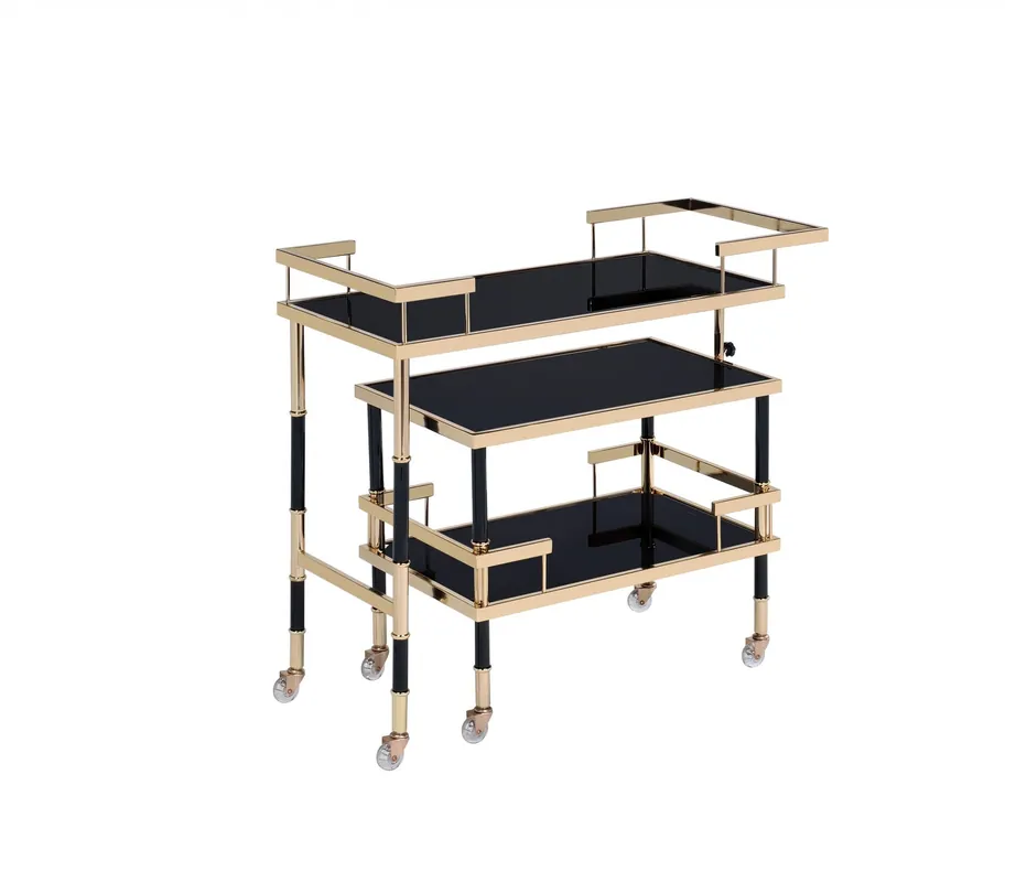 Premium Gold Black Smoky Glass Metal Casters Serving Cart By Homeroots