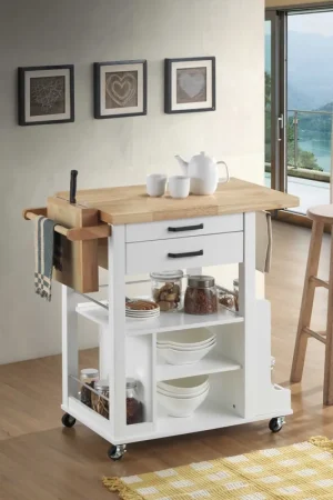 Worldwide Shipping Natural White Wood Casters Kitchen Cart By Homeroots