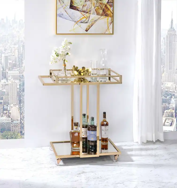 Direct From Manufacturer Gold Metal Mirror Casters Serving Cart By Homeroots