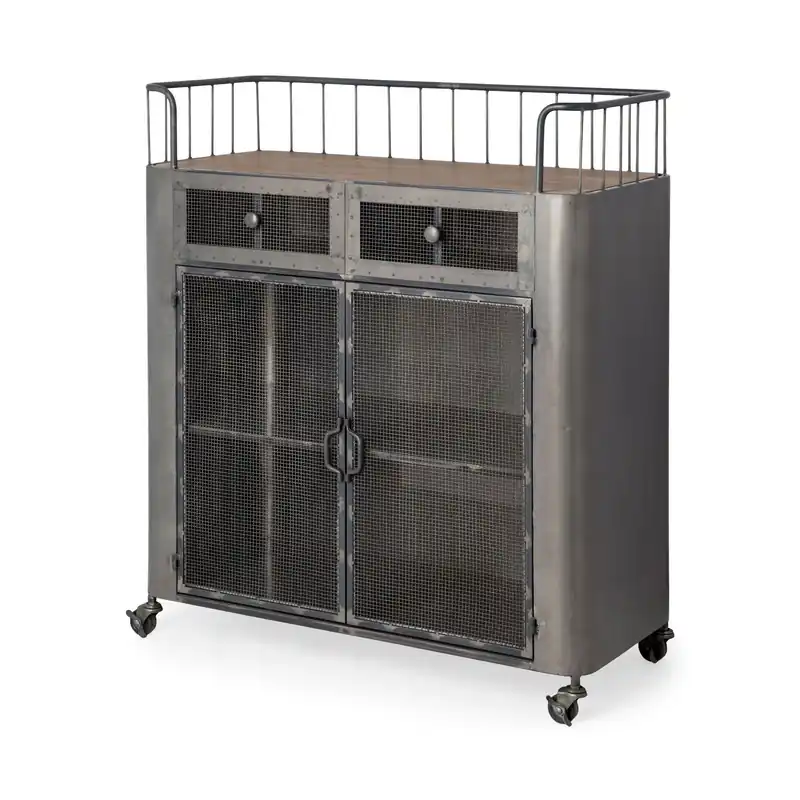 Genuine Rustic Metal Industrial Style Rolling Bar Cart By Homeroots