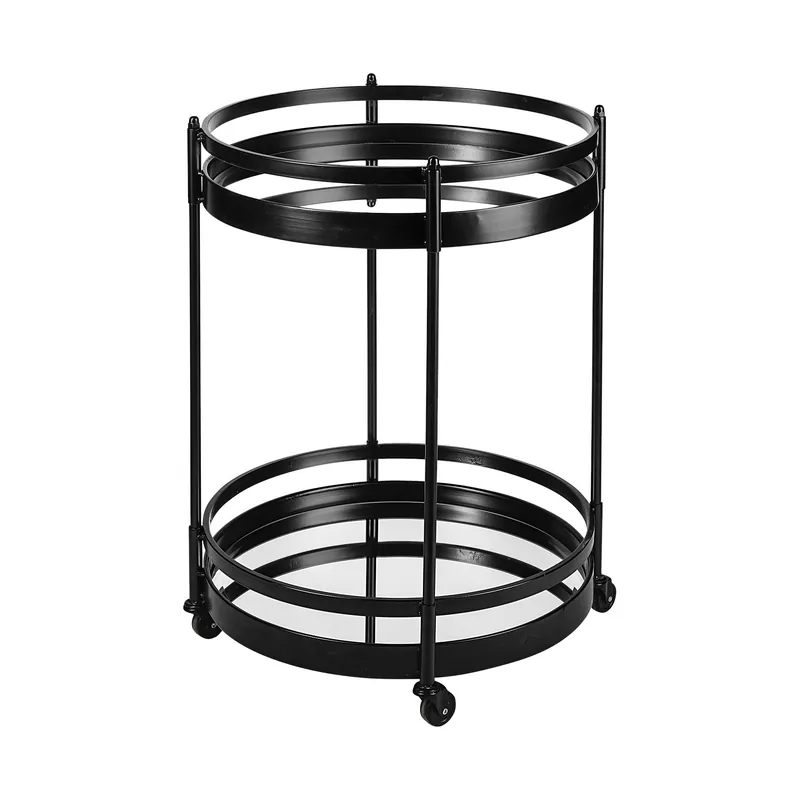 Best Price 22' Black Metal With Two Mirror Glass Botton Shelves Bar Cart By Homer
