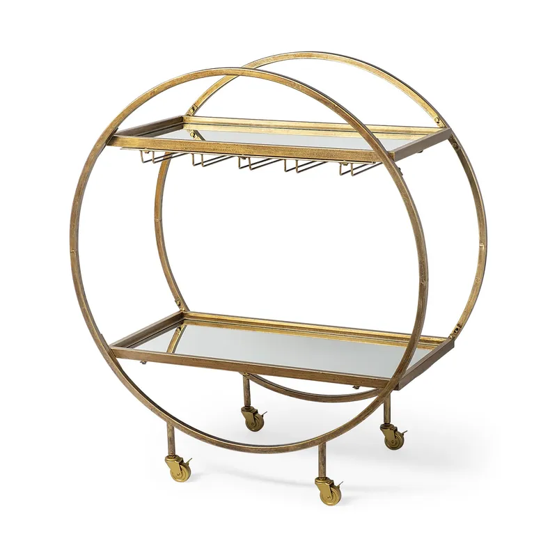Mega Sale Showstopper Circular Rolling Gold Bar Cart By Homeroots