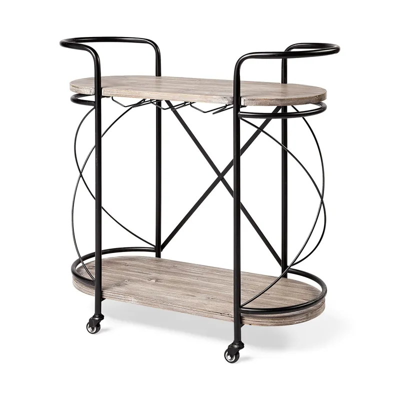 Cyclider Black Metal With Two Wooden Shelves Bar Cart By Homeroots Trusted Brand