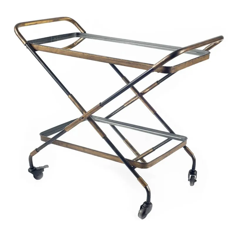 Rectangular Black And Gold Metal With Mirror Glass Shelves Bar Cart By Secure Checkout