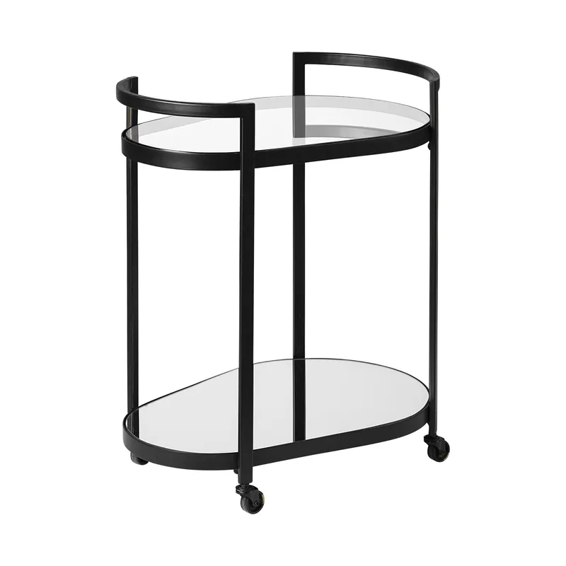 Cyclider Black Metal With Two Mirror Glass Shelves Bar Cart By Homeroo Worldwide Shipping