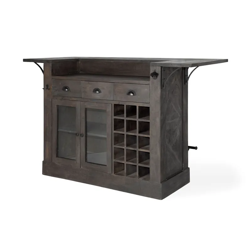Gray Solid Wood Kitchen Island With Wine Bottle Storage By Homeroots Weekend Sale