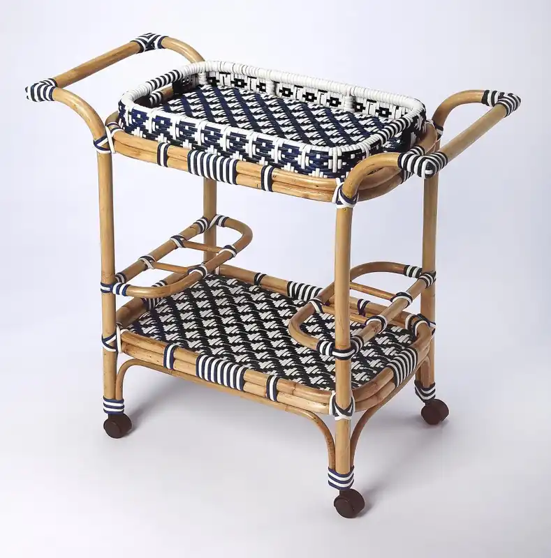 Blue And White Rattan Bar Cart By Homeroots Top Rated