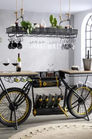 Black And Gold Metal Mango Wood Bike Bar Counter By Homeroots Buy Direct