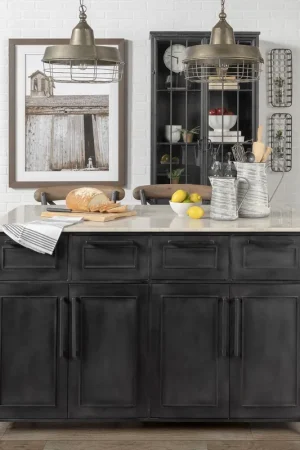Warranty Included Solid Iron Black Body White Marble Top Kitchen Island With 4 Drawer By