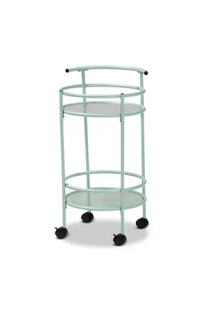 Baxton Studio Newell Mid-Century Modern Mint Green Finished Metal 2-Tier Kitchen Cart - Mint Green, Black Shop Now
