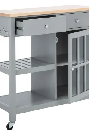 Direct From Factory Safavieh Locklyn 1 Door 2 Drawer 2 Shelf Kitchen Cart