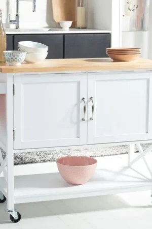 Safavieh Kesler 2 Door 1 Shelf Kitchen Cart - White,Natural, Must Have