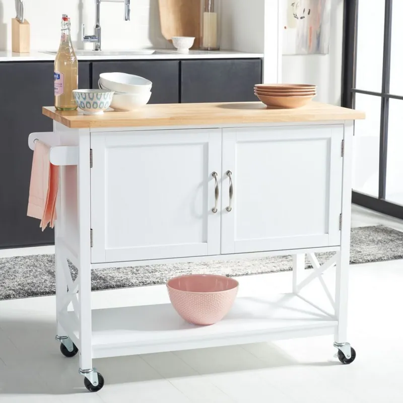 Safavieh Kesler 2 Door 1 Shelf Kitchen Cart - White,Natural, Must Have