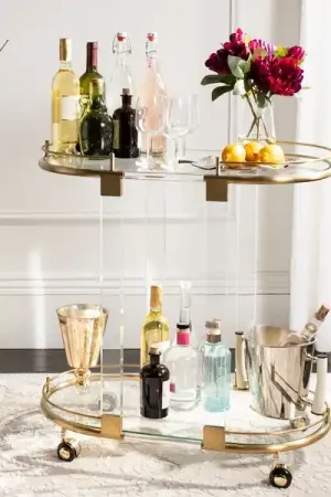 Safavieh Lennon Bar Trolley - Clear Next Day Delivery