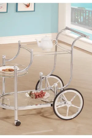 One Day Deal Elegant Metal Frame Serving Cart, Silver By Benzara