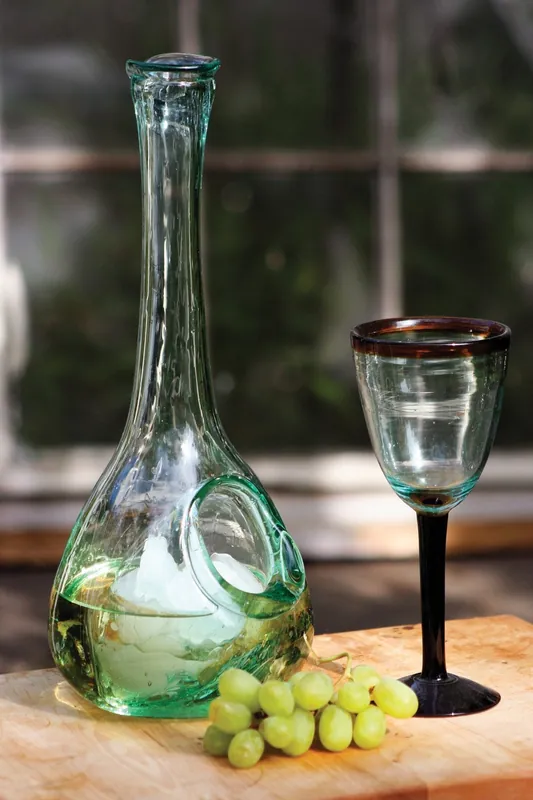 Final Sale Kalalou White Wine Glass Decanter With Ice Pocket - Green