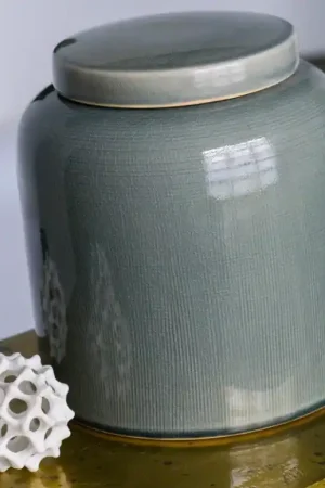 Gold Leaf Design Group Ceramic Textured Jar with Lid - Set Of 2 - Grey Crafted