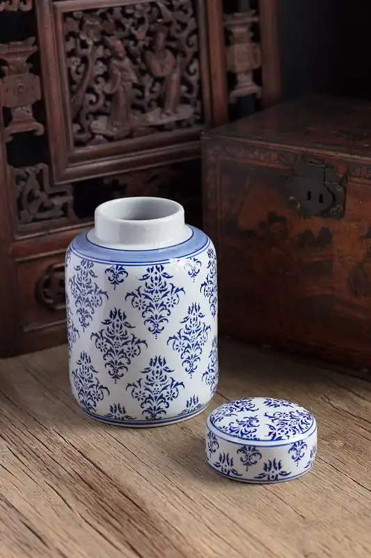 Blue & White Ceramic Tea Canister Set of 2 by Vagabond Vintage Original