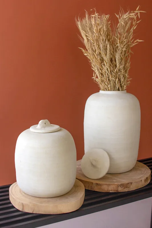 White Ceramic Canisters Set Of 2 By Kalalou - White Instant Buy
