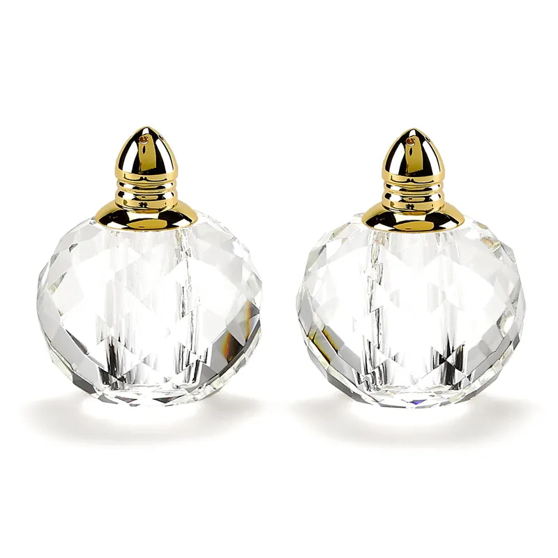 Handcrafted Optical Crystal And Gold Rounded Salt And Pepper Shakers B Best Choice