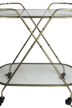 Crafted Vera Serving Cart, Brass & Glass, Oval By HomArt