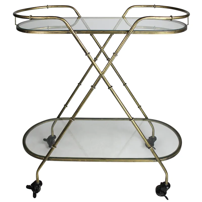 Crafted Vera Serving Cart, Brass & Glass, Oval By HomArt