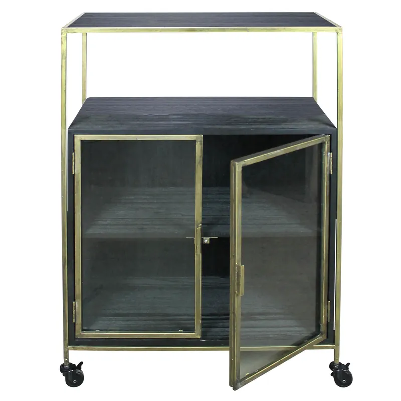 Last Chance Hendrik Rolling Cart, Wood & Brass By HomArt